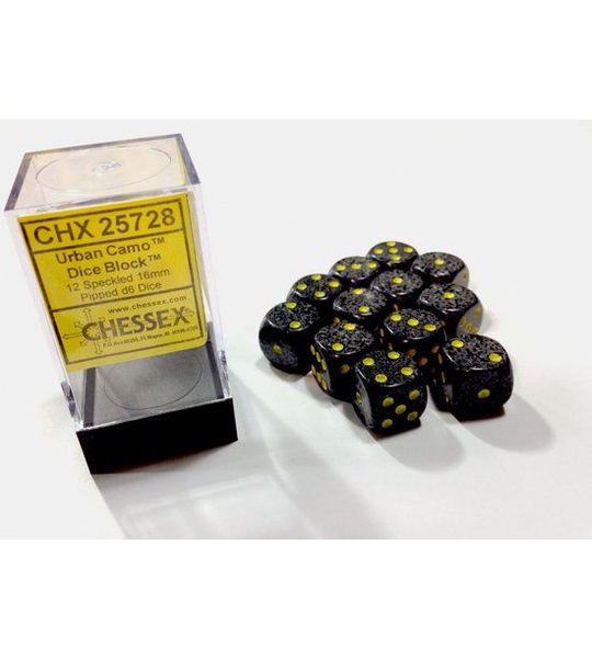 Chessex Urban Camo Gespikkeld D6 16mm Dobbelsteen Set (12 stuks)