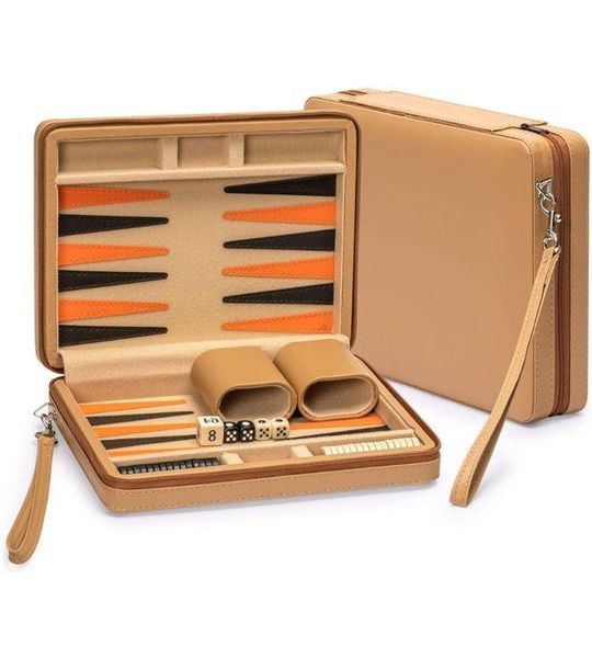 SVN® Backgammon Koffer – Luxe Backgammon Set – Bruin - 24cm x 23cm x 1cm