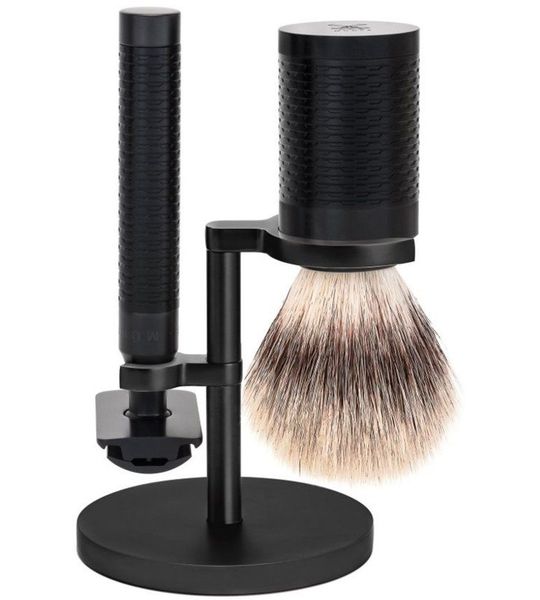 MÜHLE Scheerset RVS Zwart/ DLC Coating Silvertip Fibre - Rocca