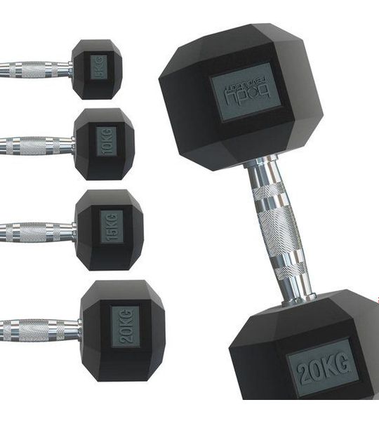 Hex Dumbbells 2 x 32.5kg – Rubber, Antislip, Thuis & Gym