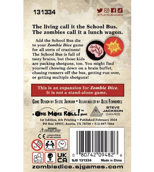 Zombie Dice 3 School Bus
