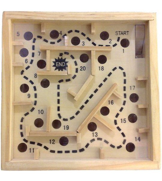 HOT Games houten labyrint spel klein - behendigheidsspel 12x12 cm