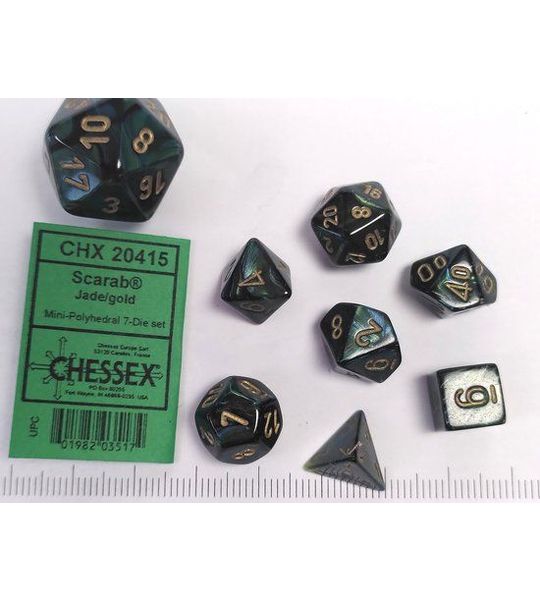 Chessex Scarab Mini-Polyhedral Jade/goud Dobbelsteen Set (7 stuks)