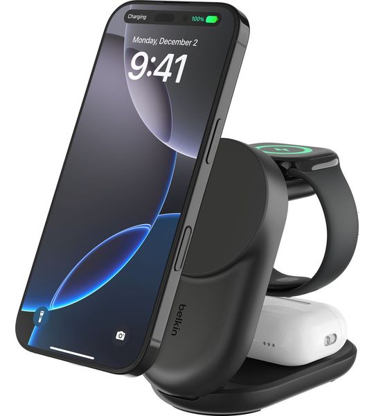 Belkin Ultracharge 25w Qi2 3-in-1 Magnetische Draadloze Lader – Zwart Oplader