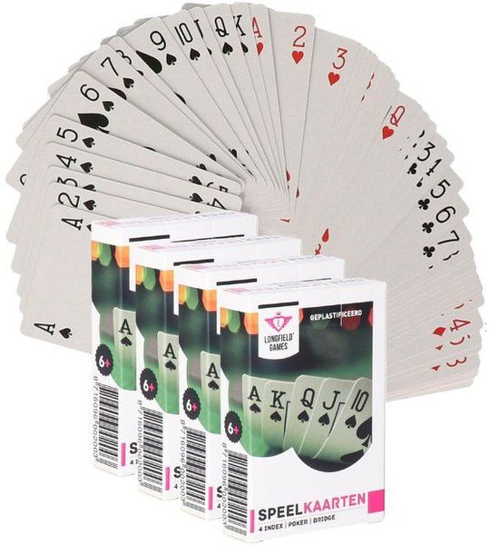 Longfield games Speelkaarten set - 4x pakjes- 54 kaarten - klassiek - kaartspel