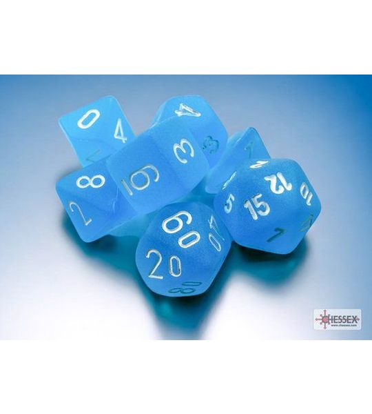 Chessex Frosted Mini-Polyhedral Caribbean Blue/white Dobbelsteen Set (7 stuks)