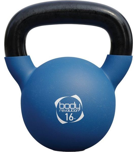 16kg kettlebell blauw met platte basis en ergonomische handgreep