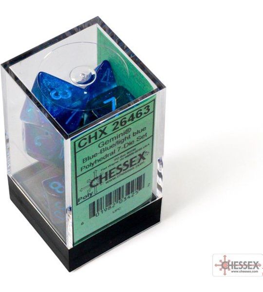 Chessex Gemini Blue-Blue/light blue Luminary Dobbelsteen Set (7 stuks)