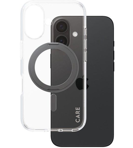 CARE Feature Case Met Zwarte Kickstand En Magsafe Telefoonhoesje Voor Apple Iphone 2024 6.1'' Transparant