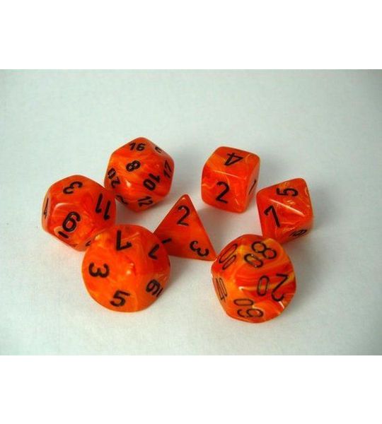 Chessex Vortex Orange/black Polydice Dobbelsteen Set (7 stuks)