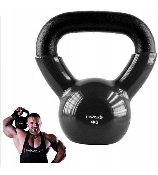 Kettlebell 4kg Vinyl Gecoat met Handvat voor Fitness en Krachttraining