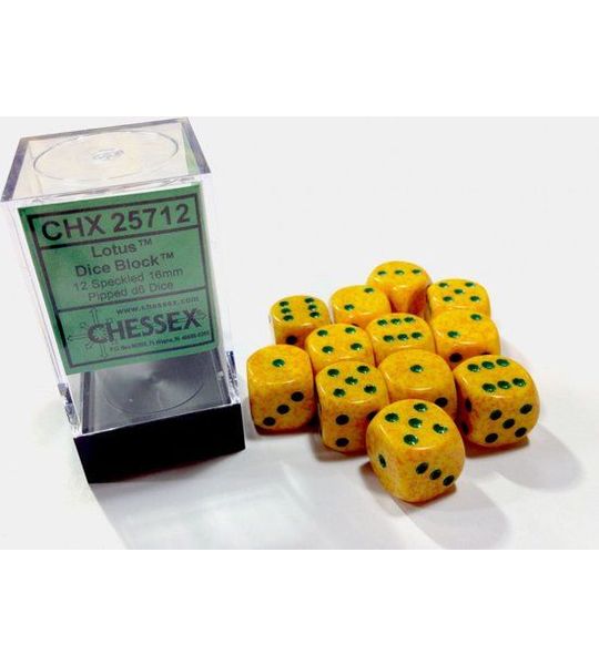 Chessex Lotus Gespikkeld D6 16mm Dobbelsteen Set (12 stuks)