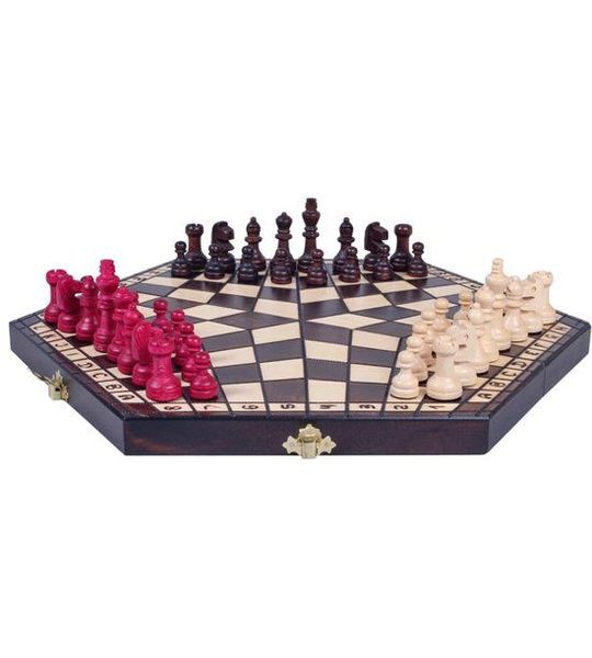 Drie Spelers Schaakbord met schaakstukken Medium (Trichess)