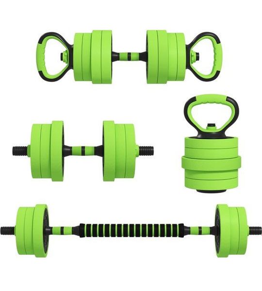 4-in-1 Hantel Set - 20 kg - Verstelbaar - Kurzhantel & Langhantel - Groen