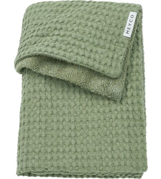 Deken Wieg Meyco Wafel Teddy Olive Green 75x100