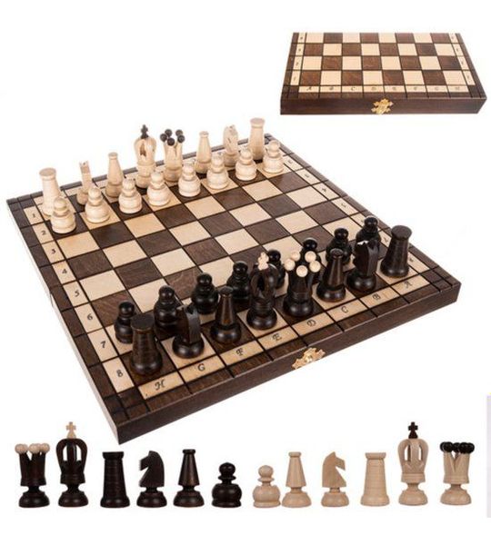 Ruhhy klassiek houten schaakset 31x31 cm – luxe opbergkoffer