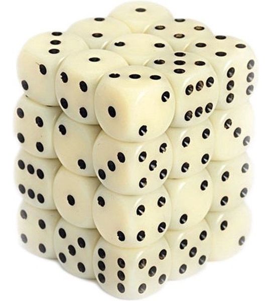 Chessex Opaak Ivoor/zwart D6 12mm Dobbelsteenset (36 stuks)
