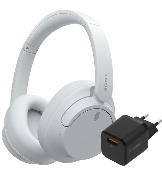 Sony WH-CH720N Wit + BlueBuilt Quick Charge Oplader met Usb A Poort 18W Zwart