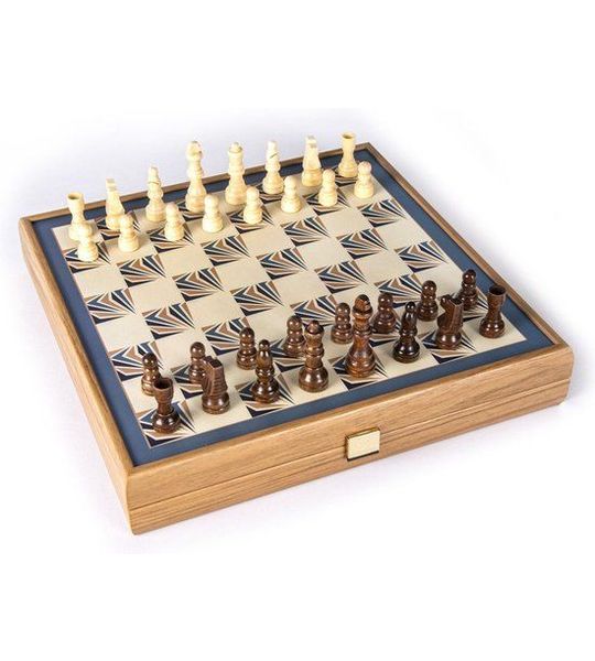 4 in 1 combo Luxueuze Houten speldoos - Schaken Dammen Backgammon Ludo Snakes