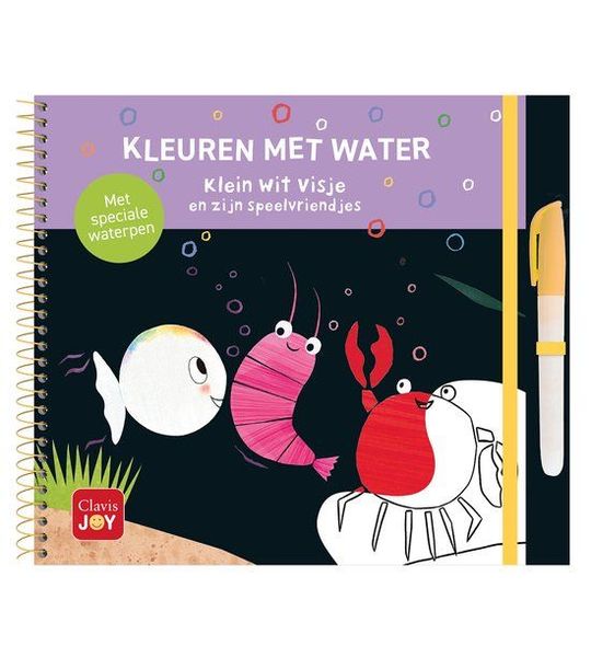 Kleuren met water. Klein wit visje en zijn speelvriendjes