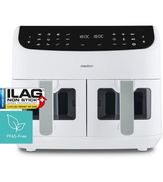 MEDION XXL Dubbele Airfryer P20 - 2 zones - 8,7 L - 2600 W - Matwit