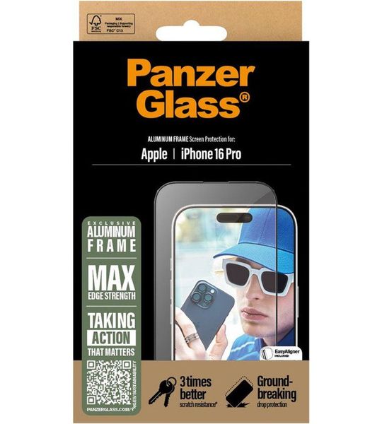 PanzerGlass Aluminium Frame Ultra-wide Fit Screenprotector Voor Apple Iphone 2024 6.1'' Pro Transparant