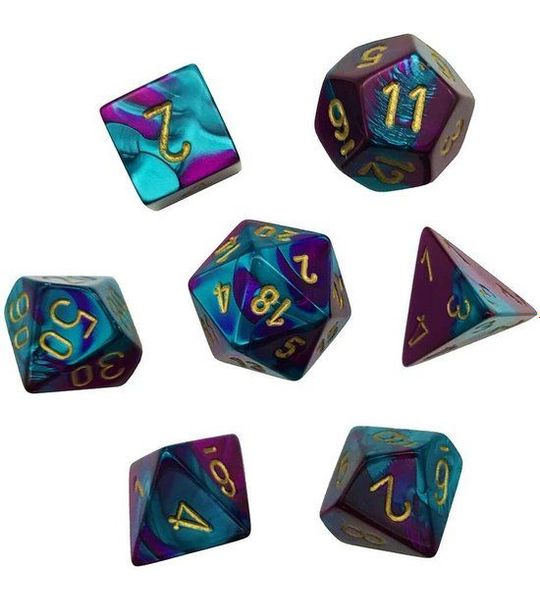 Chessex Gemini Mini-Polyhedral Purple-Teal/gold Dobbelsteen Set (7 stuks)
