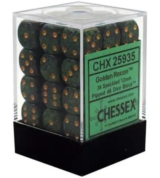 Chessex Golden Recon Gespikkeld D6 12mm Dobbelsteen Set (36 stuks)