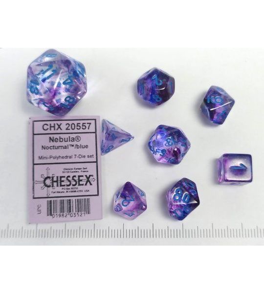 Chessex Nebula Mini-Polyhedral Dobbelsteenset - 7 stuks - Nacht/blauw
