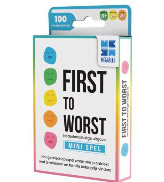 Megableu First to Worst Minispel, kaartspel, gezelschap spel