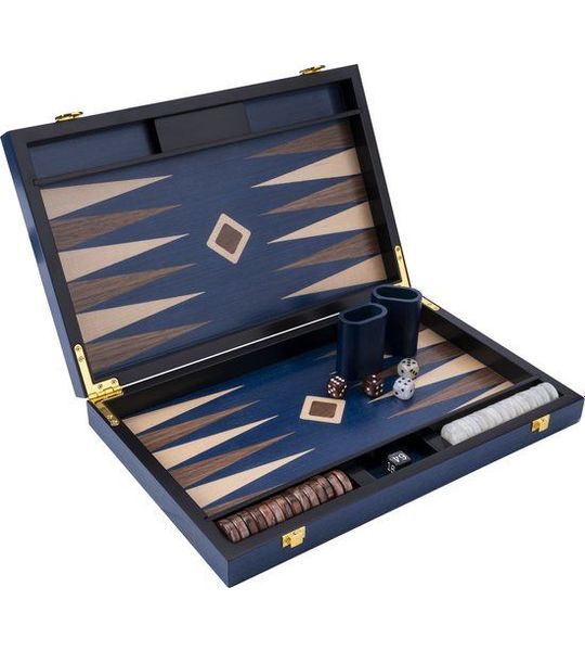 Backgammon 18" blauw, walnut & maple trangle - Longfield