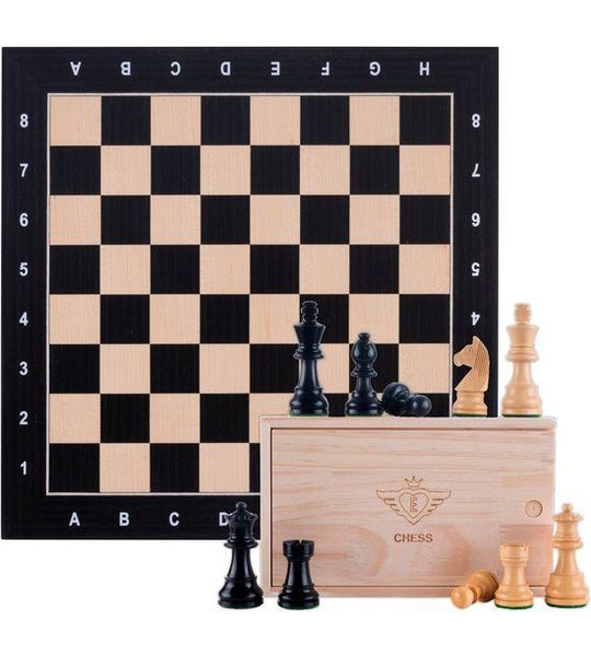 Schaakset ingelegd 40 x 40 cm schaakstukken 76 mm - Zwart, esdoorn