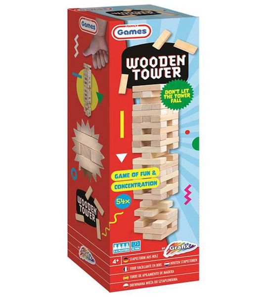 Grafix houten stapeltoren spel - 54 blokken - gezelschapsspel.