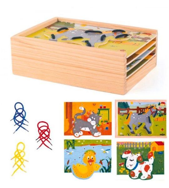 Woody Woody doos dieren rijgen met veters 90920