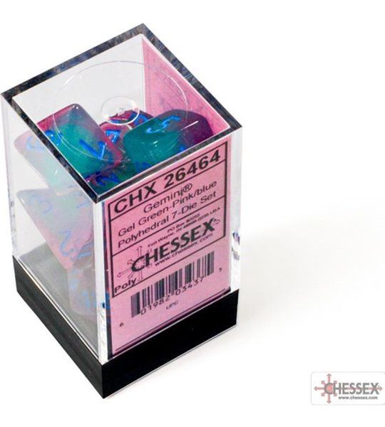 Chessex Gemini Gel Green-Pink/blue Luminary Dobbelsteen Set (7 stuks)
