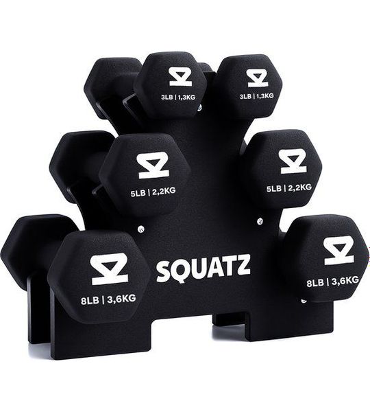 Squatz dumbell Set - 1.3 t/m 3.6 Kg - Gewichten- 3 Paar - Zwart
