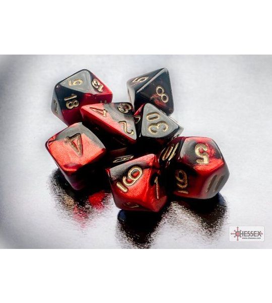 Chessex Gemini Mini-Polyhedral Black-Red/gold Dobbelsteen Set (7 stuks)