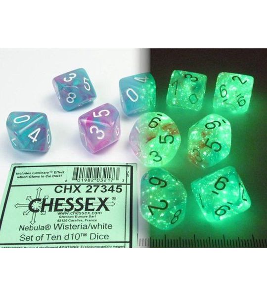 Chessex Nebula Wisteria/wit Luminary D10 Dobbelsteen Set (10 stuks)