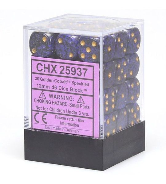 Chessex Golden Cobalt Speckled D6 12mm Dobbelsteen Set (36 stuks)