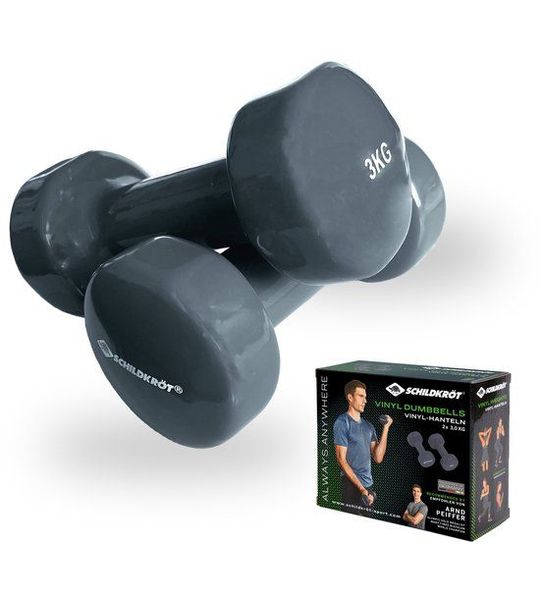 Vinylgevulde handgewichten, 3,0 kg set, antracietkleurig.