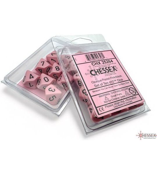 Chessex Opaque Pastel Pink/black D10 Dobbelsteen Set (10 stuks)