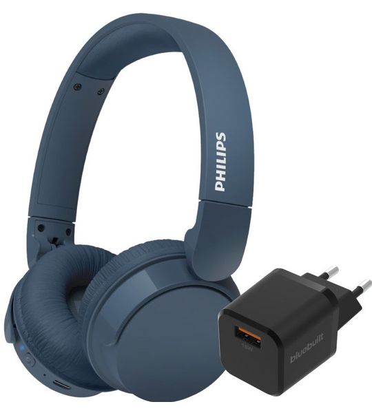Philips TAH4209 Blauw + BlueBuilt Quick Charge Oplader met Usb A Poort 18W Zwart