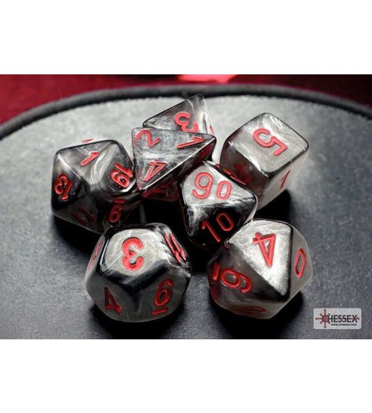 Chessex Velvet Mini-Polyhedral Black/red Dobbelsteen Set (7 stuks)