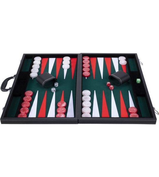 Backgammon 21", groen/rood/wit ingelegd vilt