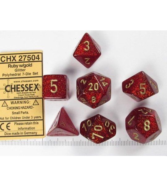 Chessex Glitter Robijn/goud Polydice Dobbelsteen Set (7 stuks)