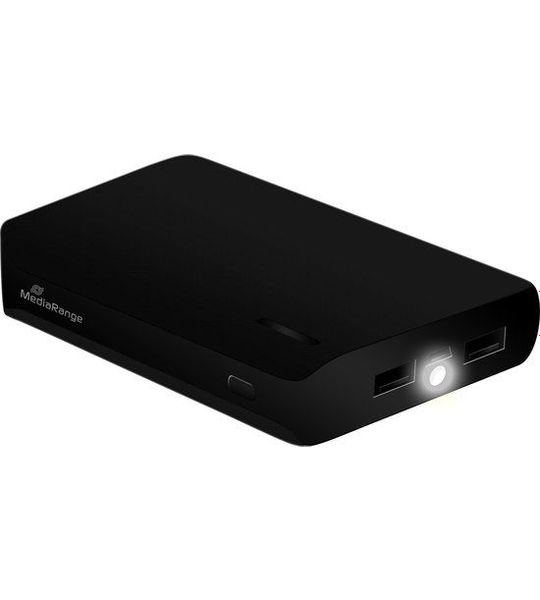 MediaRange Powerbank 8.800 mAh met dubbele USB uitgang en ingbouwde zaklamp zwart