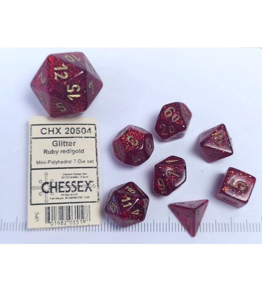 Chessex Glitter Mini-Polyhedral Robijn/goud Dobbelsteenset (7 stuks)