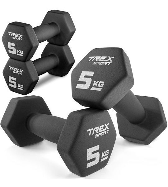 Trex Sport TX-050VD - Dumbbellset - Vinyl - Zeshoekig - 2×5 kg
