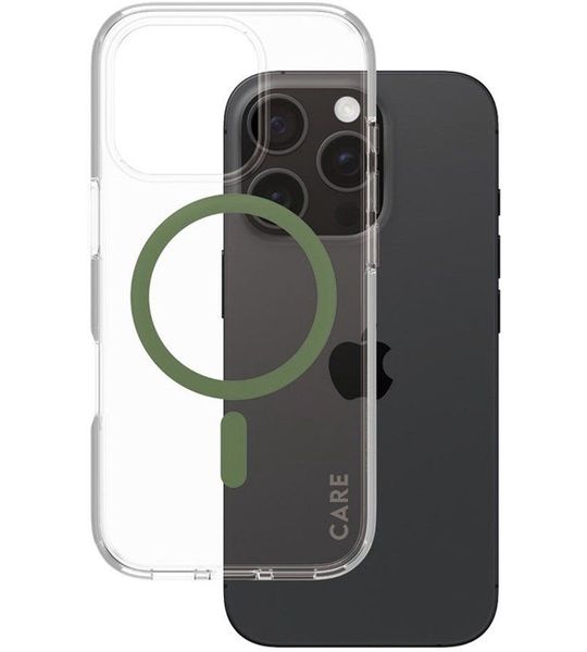 CARE Flagship Case Urban Combat Met Groen Magsafe Telefoonhoesje Voor Apple Iphone 2024 6.1'' Pro Transparant