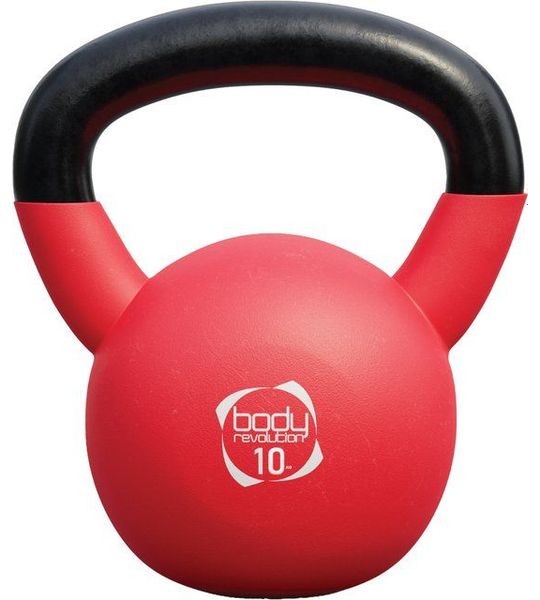 10kg kettlebell met rode gietijzeren kern en neopreen coating, platte onderkant